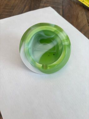 Vintage Green Swirled Glass Art Ashtray - Home Art Accent